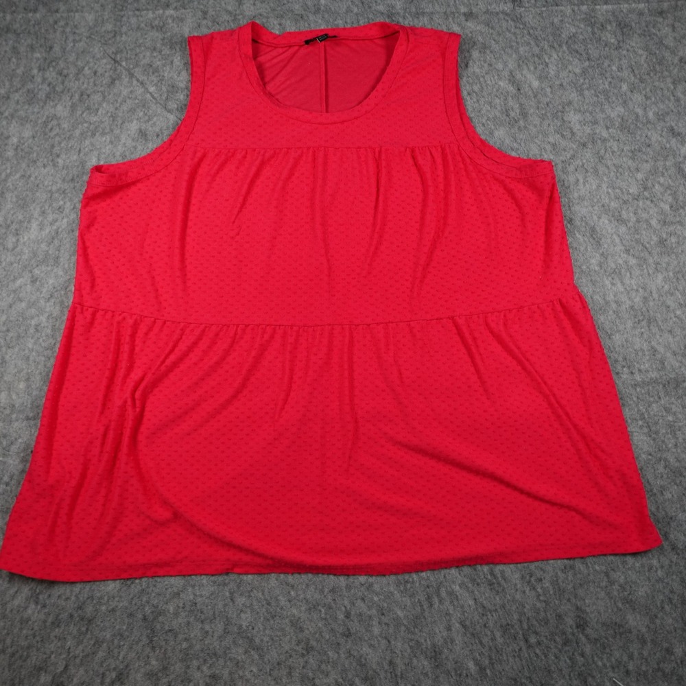 Lane Bryant Top‎ Womens 26/28 Red Swiss Dot Babydoll Sleeveless Peplum Plus Size